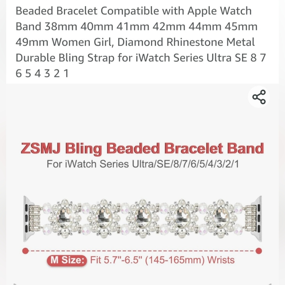 ZSMJ Bling Band โ size Medium โ iWatch Series Ultra 8,7,6,5,4,3,2,1 โ Bling Stra - Picture 8 of 13